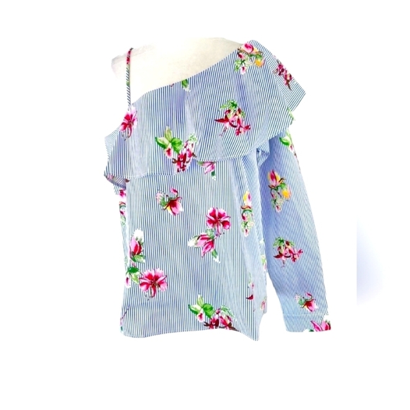 Lumiere by Urban Outfitters Tops - Lumiere Floral Striped One Shoulder Small Blouse NWT